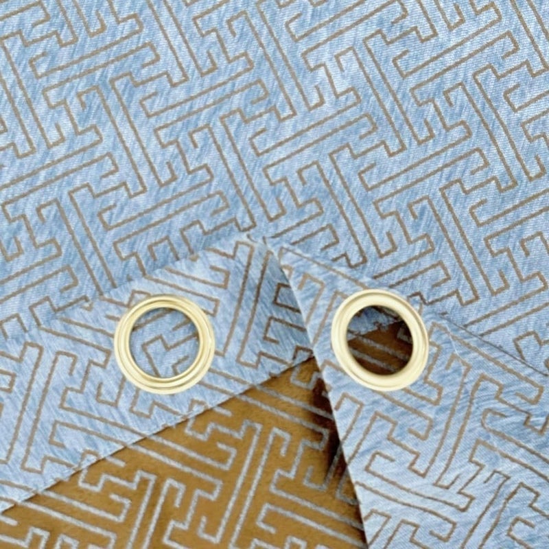 MYRU 2 Panels Set Pair Chenille Curtains Semi-Blackout Geometric Modern Curtains for Living Room Bedroom (2 x 52 x 96 Inch,Blue and Gold) - Image 5